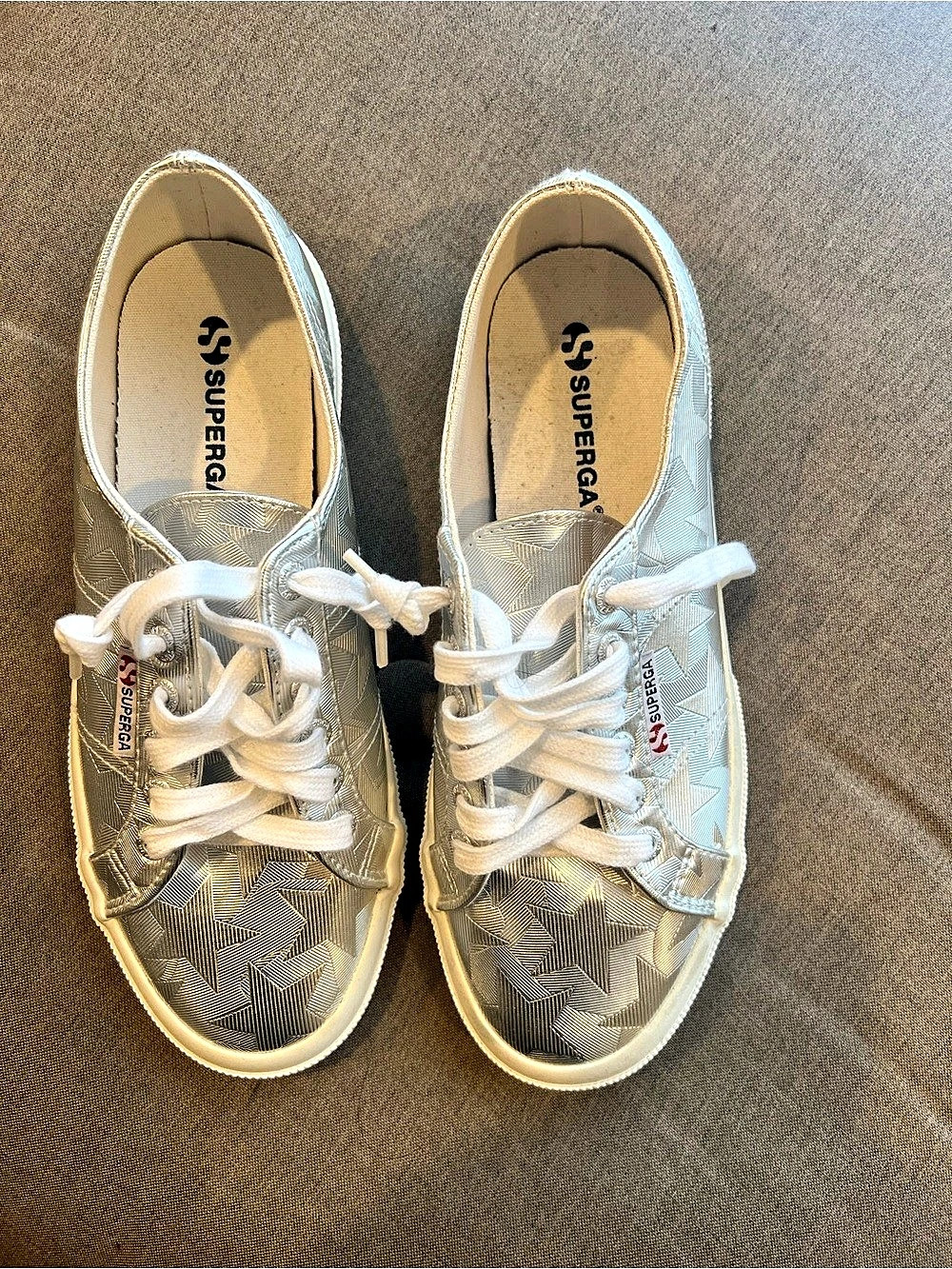 Superga Women's Geometric Sneakers in Silver & White